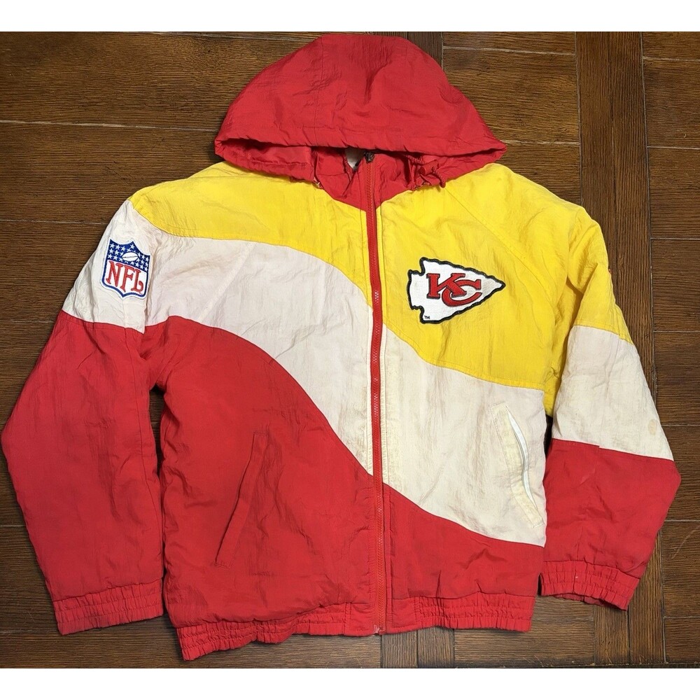 Vintage 90s Apex One KC Chiefs Red Yellow NFL Pro Line Puffer Jacket Men's M